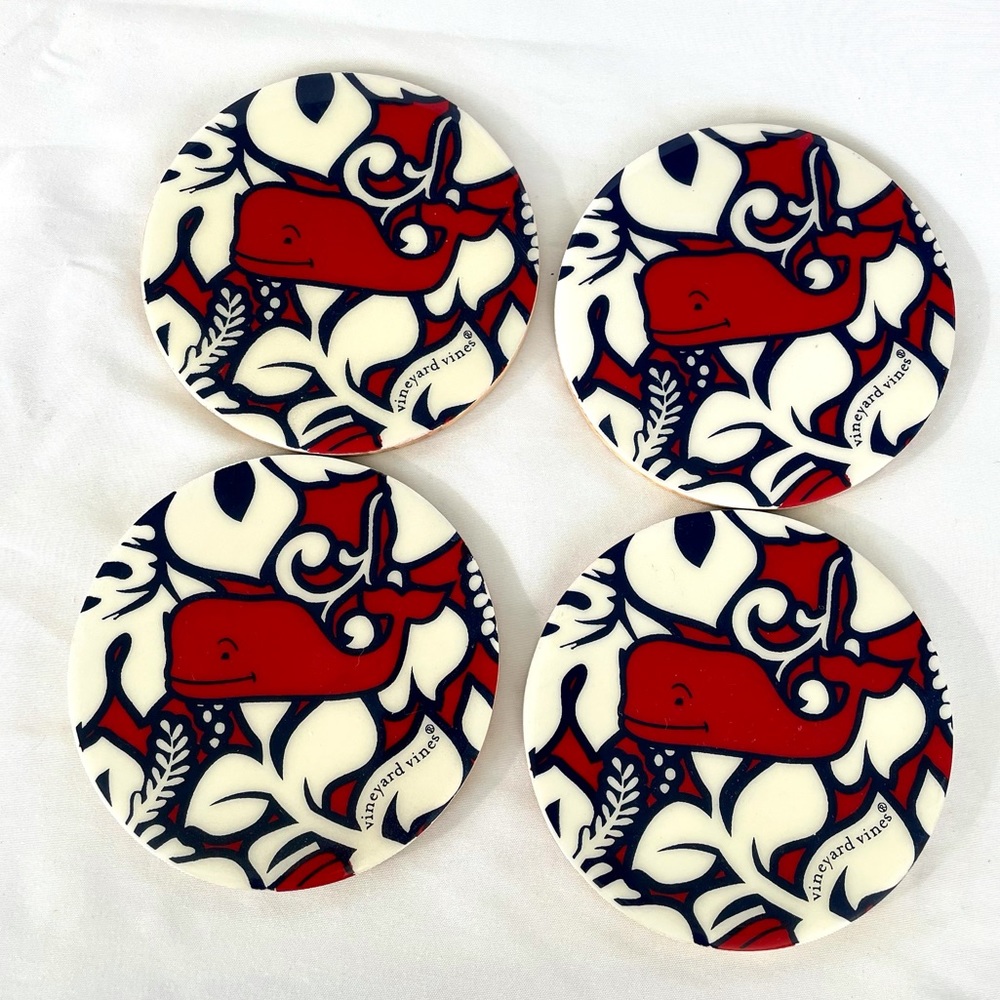 Vineyard Vines For Target Hibiscus Whale Coasters - Set of 4 EUC